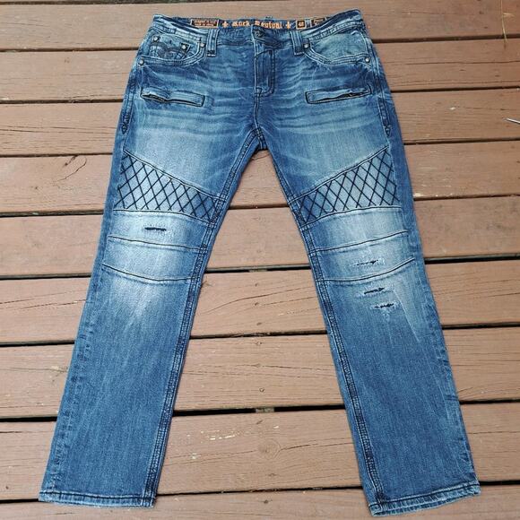 Mens Rock Revival Jeans "Pierre Biker" Black Size 40x34